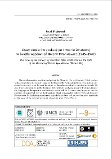 Czasy pionier&oacute;w edukacji po II wojnie światowejw świetle wspomnień Heleny Tyrankiewicz (1945&ndash;1947)