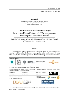 Testament mieszczanina lwowskiego Wawrzyńca Morawińskiego z 1572 r. jako przykład ostatniej woli osoby bezdzietnej