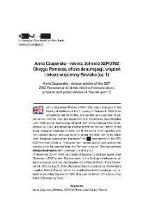 Anna Czuperska &ndash; lekarz, żołnierz SZP/ZWZOkręgu Pomorze, ofiara denuncjacji, więzień i lekarz więzienny Pawiaka (cz. 1)