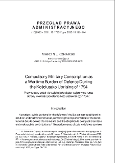 Compulsory military conscription as a wartime burden of defence during the Kościuszko Uprising of 1794