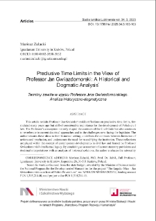Preclusive time limits in the view of Professor Jan Gwiazdomorski: a historical and dogmatic analysis