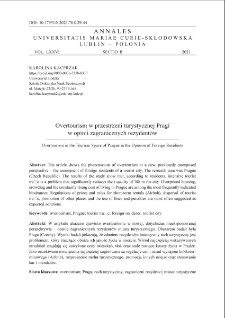 Overtourism w przestrzeni turystycznej Pragi w opinii zagranicznych rezydent&oacute;w