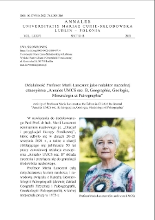 Działalność Profesor Marii Łanczont jako redaktor naczelnej czasopisma &bdquo;Annales UMCS sec. B, Geographia, Geologia, Mineralogia et Petrographia&rdquo;