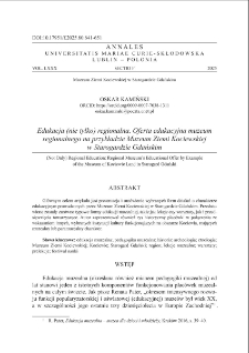 Edukacja (nie tylko) regionalna. Oferta edukacyjna muzeum regionalnego na przykładzie Muzeum Ziemi Kociewskiejw Starogardzie Gdańskim
