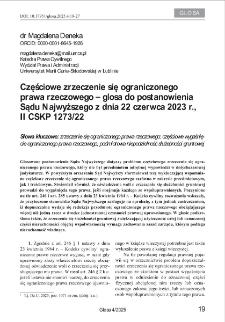 Częściowe zrzeczenie się ograniczonego prawa rzeczowego &ndash; glosa do postanowienia Sądu Najwyższego z dnia 22 czerwca 2023 r.,II CSKP 1273/22