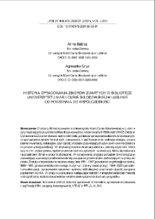 Historia opracowania zbior&oacute;w zwartych w Bibliotece Uniwersytetu Marii Curie-Skłodowskiej w Lublinie : od powstania do wsp&oacute;łczesności