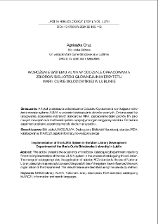 Wdrożenie systemu ALMA w Oddziałe Opracowania Zbior&oacute;w Zwartych Biblioteki Uniwersytetu Marii Curie-Skłodowskiej w Lublinie