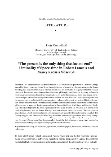 &ldquo;The present is the only thing that has no end&rdquo; &ndash; liminality of space-time in Robert Lanza&rsquo;s and Nancy Kress&rsquo;s Observer