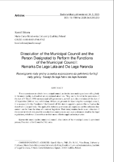 Dissolution of the municipal council and the person designated to perform the functions of the municipal council : remarks de lege lata and de lege ferenda