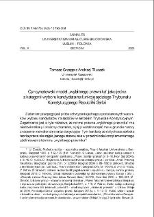 Cyncynatowski model &bdquo; wybitnego prawnika&rdquo; jako jednaz kategorii wyboru kandydata na funkcję sędziego Trybunału Konstytucyjnego Republiki Serbii