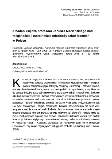 Z badań księǳa profesora Janusza Mariańskiego nad religĳnością i moralnością młoǳieży szk&oacute;ł średnich w Polsce
