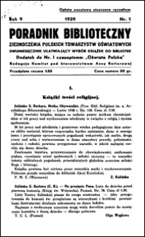 Poradnik Bibljoteczny Zjednoczenia Polskich Towarzystw Oświatowych : miesięcznik ułatwiający wybór książek dla bibljotek : dodatek do czasopisma "Oświata Polska" R. 9, nr 1 (1939)