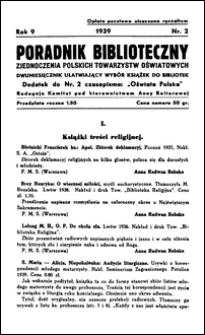 Poradnik Bibljoteczny Zjednoczenia Polskich Towarzystw Oświatowych : miesięcznik ułatwiający wybór książek dla bibljotek : dodatek do czasopisma "Oświata Polska" R. 9, nr 2 (1939)