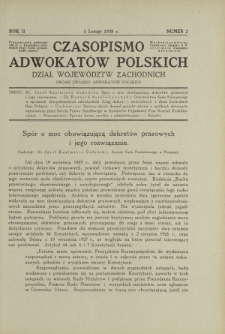 Czasopismo Adwokat&oacute;w Polskich : Dział Wojew&oacute;dztw Zachodnich : organ Związku Adwokat&oacute;w Polskich. R. 2, nr 2 (1 lutego 1928)