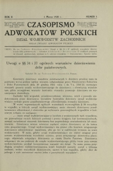 Czasopismo Adwokat&oacute;w Polskich : Dział Wojew&oacute;dztw Zachodnich : organ Związku Adwokat&oacute;w Polskich. R. 2, nr 3 (1 marca 1928)