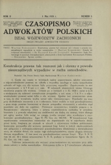 Czasopismo Adwokat&oacute;w Polskich : Dział Wojew&oacute;dztw Zachodnich : organ Związku Adwokat&oacute;w Polskich. R. 2, nr 5 (1 maj 1928)