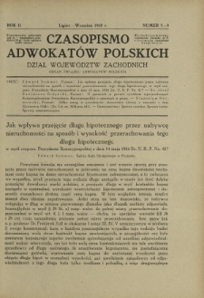 Czasopismo Adwokat&oacute;w Polskich : Dział Wojew&oacute;dztw Zachodnich : organ Związku Adwokat&oacute;w Polskich. R. 2, nr 7-9 (lipiec-wrzesień 1928)