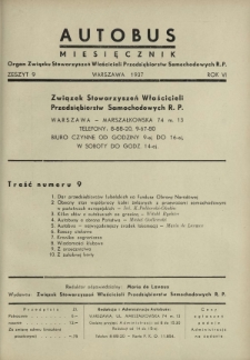 Autobus : organ Związku Stowarzyszeń Właścicieli Przedsiębiorstw Samochodowych / red. Maria de Lavaux. R. 6 [i.e. 7], z. 9 (1937)