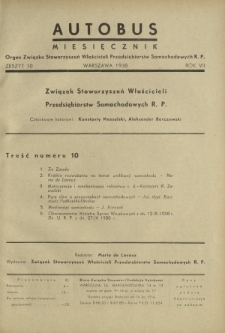 Autobus : organ Związku Stowarzyszeń Właścicieli Przedsiębiorstw Samochodowych R. P. / red. Maria de Lavaux. R. 7 [i.e. 8], z. 10 (1938)