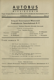 Autobus : organ Związku Stowarzyszeń Właścicieli Przedsiębiorstw Samochodowych R. P. / red. Maria de Lavaux. R. 7 [i.e. 8], z. 11 (1938)