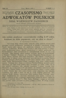 Czasopismo Adwokat&oacute;w Polskich : Dział Wojew&oacute;dztw Zachodnich : organ Związku Adwokat&oacute;w Polskich. R. 3, nr 2 i 3 (luty-marzec 1929)