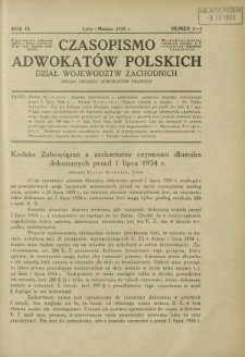 Czasopismo Adwokat&oacute;w Polskich : Dział Wojew&oacute;dztw Zachodnich : organ Związku Adwokat&oacute;w Polskich. R. 9, nr 2-3 (luty-marzec 1935)