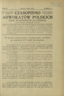 Czasopismo Adwokatów Polskich : Dział Województw Zachodnich : organ Związku Adwokatów Polskich. R. 9, nr 6 i 7 (czerwiec-lipiec 1935)