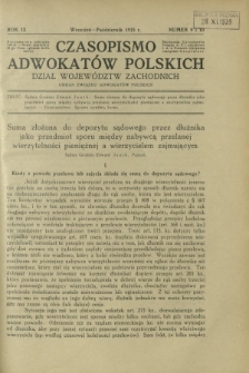 Czasopismo Adwokat&oacute;w Polskich : Dział Wojew&oacute;dztw Zachodnich : organ Związku Adwokat&oacute;w Polskich. R. 9, nr 9-10 (wrzesień-październik 1935)