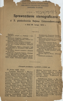 Posiedzenie 3 Sejmu Ustawodawczego z dnia 20 lutego 1919 r.
