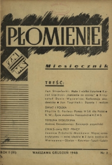Płomienie : organ Związku Niezależnej Młodzieży Socjalistycznej. R. 1=6, Nr 2 (grudzień 1946)
