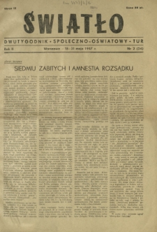 Światło : dwutygodnik społeczno-oświatowy TUR. R. 2, nr 2=24 (15-31 maja 1947)