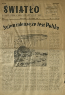 Światło : dwutygodnik społeczno-oświatowy TUR. R. 2, nr 9-10=31-32 (1-30 września 1947)