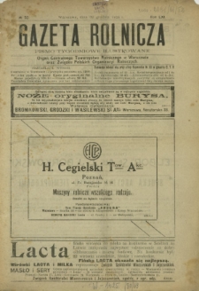 Gazeta Rolnicza : pismo tygodniowe ilustrowane. R. 61, nr 52 (30 grudnia 1921)
