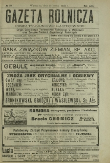 Gazeta Rolnicza : pismo tygodniowe ilustrowane. R. 62, nr 10 (10 marca 1922)