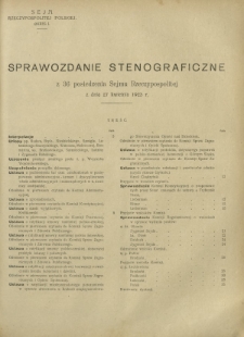 Sprawozdanie Stenograficzne z 36 Posiedzenia Sejmu Rzeczypospolitej z dnia 27 kwietnia 1923 r. (I Kadencja 1922-1927)